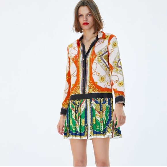 zara chain patchwork print dress
